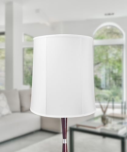 14"x16"x17" Tall Drum Lampshade with Brass Spider Fitter, White Shantung Fabric R27369