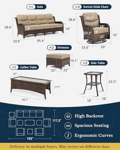Outdoor Wicker Conversation Set with Cushions, 7 Pieces P4930