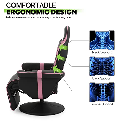 360° Swivel Gaming Recliner Chair, Ergonomic PU Leather with Adjustable Backrest, Footrest, Cup Holder M2617