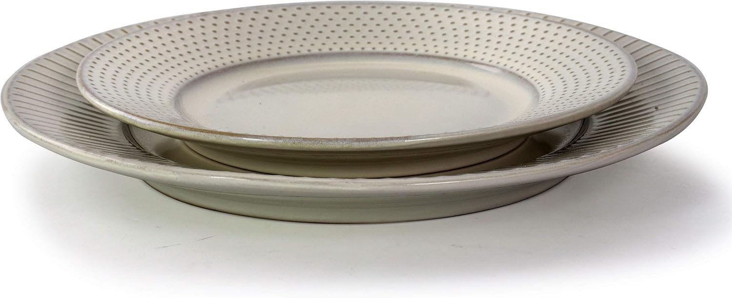 Contemporary Round Stoneware Dinnerware Set, 16 Piece, White Z3526