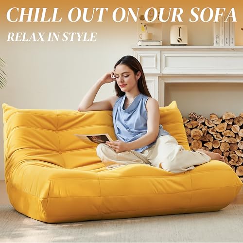 Bean Bag Chair for Adults, Suede & Microfiber Corner Lounge Sofa, 3-Seater, Beige F9802