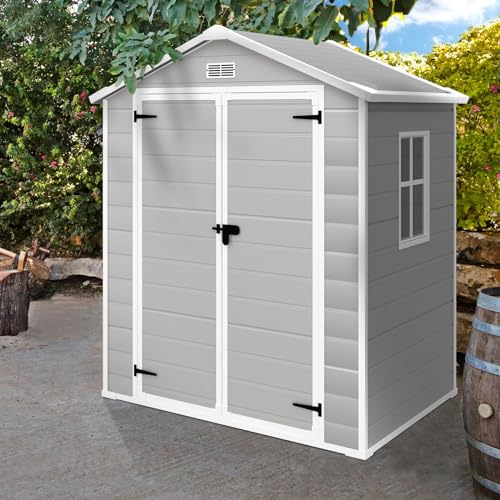 Outdoor Storage Shed with Floor, Waterproof Resin, Lockable Doors U3827