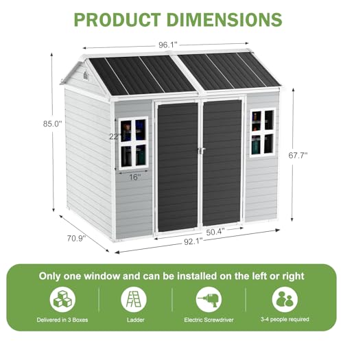 Resin Storage Shed, Waterproof Outdoor Tool Shed with Floor, Double Lockable Doors I89690