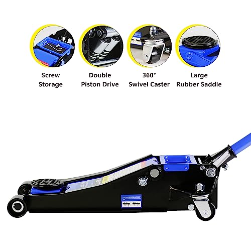 Heavy Duty Hydraulic Floor Jack, Low Profile Steel Racing Jack, 2 Ton Capacity, Blue H1350