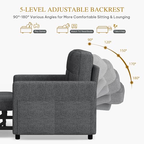Convertible Sofa Bed, 3-in-1 Sleeper with Pull-Out Bed, Linen Futon Couch H198