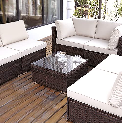 Outdoor Wicker Patio Side Table with Glass Top P11489