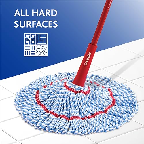 Microfiber Twist Mop with 2 Extra Refills, Hands-Free Wringing, 18-Inch Head, Safe on All Floors U710302