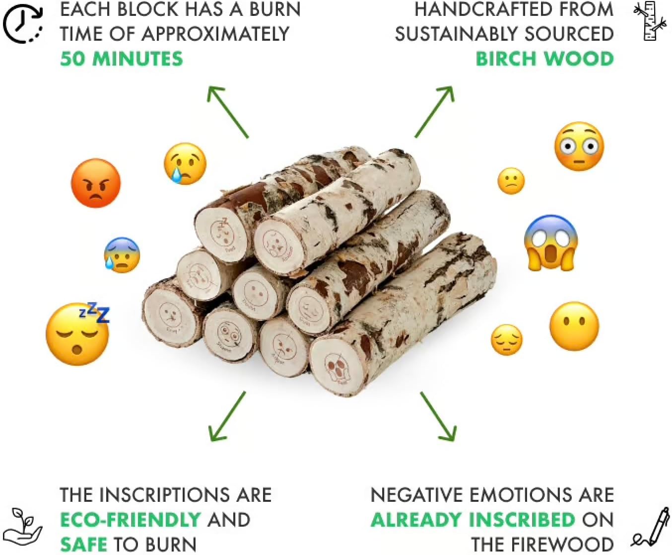 Birch Wood Logs for Fireplace Decoration, Pack of 6 D482