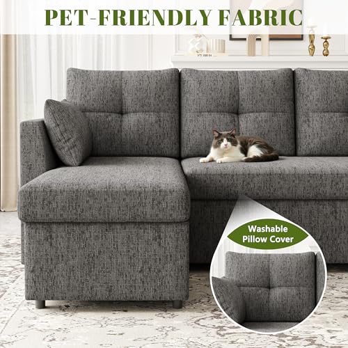 Oversized Sleeper Sofa Couch with Double Storage Chaise, Dark Grey B422253
