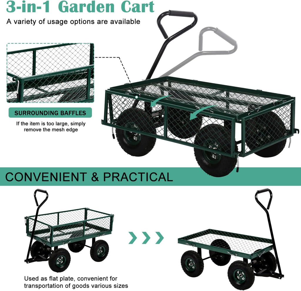 Heavy Duty Mesh Steel Utility Wagon Cart, 400lb Capacity, Folding with Removable Sides L69108