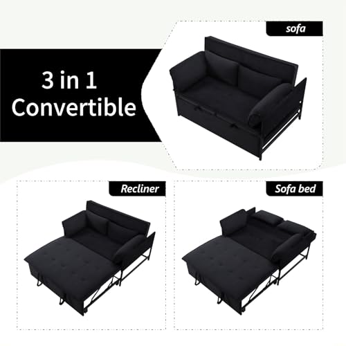 Sleeper Sofa Bed with Side Pocket, Convertible Futon Couch for Living Room X8857