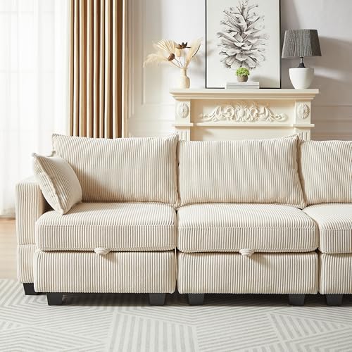 Modular Storage Sectional Sofa with Movable Ottomans, U-Shaped Chenille U839651