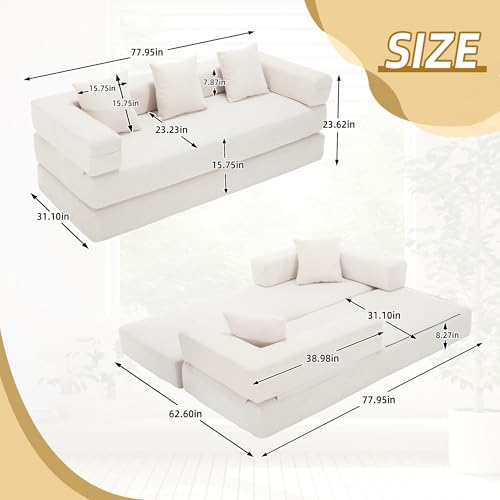 Corduroy Convertible Sleeper Sofa Bed with Pillow, Beige O72530
