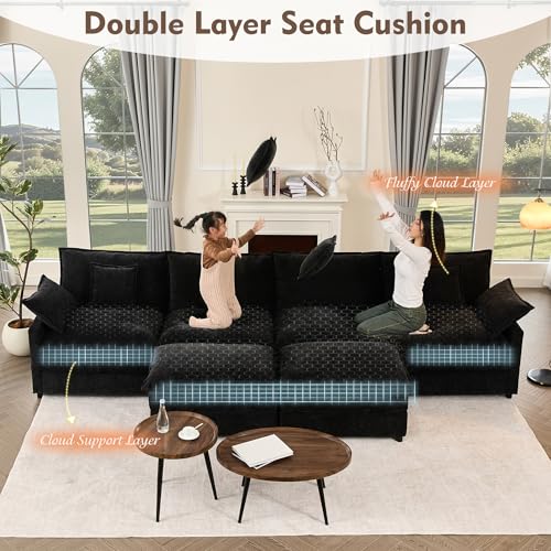 U Shaped Modular Sectional Sofa with Ottoman, Chenille, Black Z16537