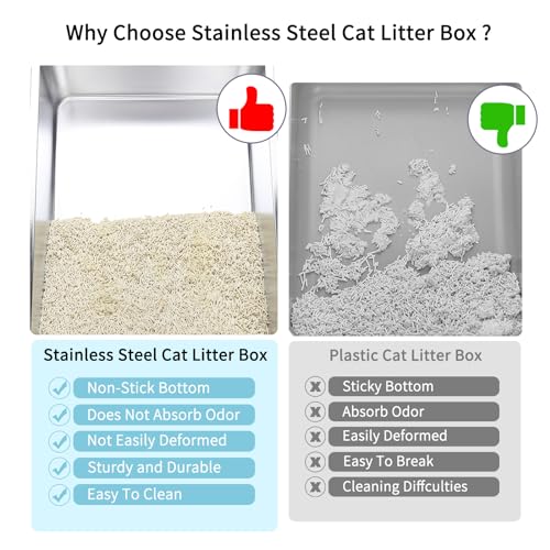 Enclosed Stainless Steel Cat Litter Box with Scoop, High Sided, Anti-Leakage, Easy Cleaning I97563