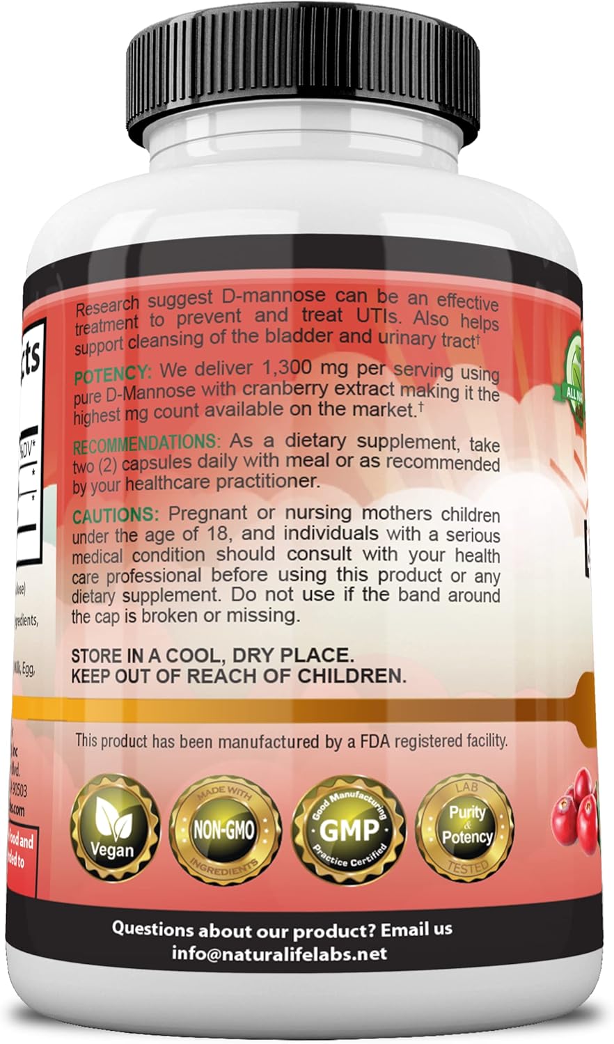 D-Mannose 1,300 mg with Cranberry Extract, 100 Veggie Capsules F8854