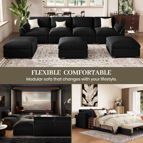 Extra Large Modular Sectional Sofa, 4-Seater L Shaped Couch, Velvet Convertible for Living Room L139