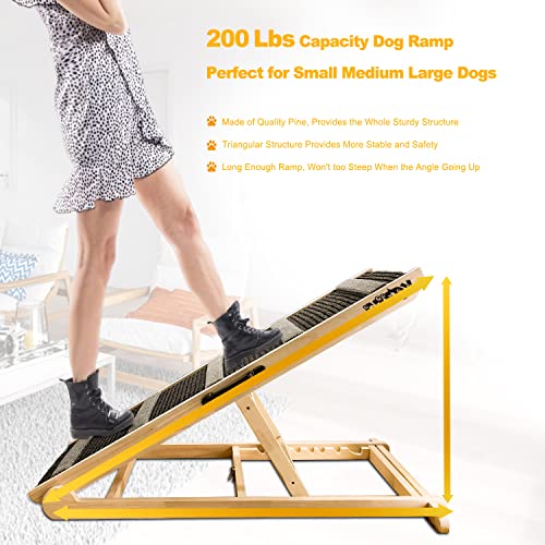 Adjustable Wooden Dog Ramp for Bed, Couch, Car, SUV, 200Lbs Capacity L188