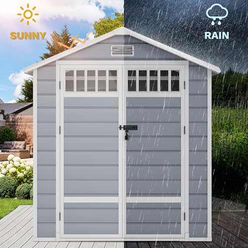 Resin Storage Shed with Fence-Style and Side Windows, Lockable Door P3776
