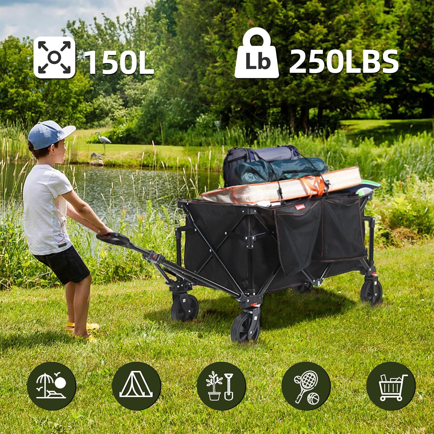 Collapsible Folding Utility Wagon Cart for Outdoor Camping X748