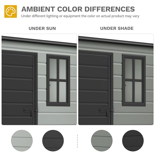 Outdoor Storage Shed with Floor, Lockable Door & Window, Waterproof Resin, Blue-Gray E649