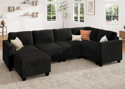 Corduroy Modular Sectional Couch with Storage, L-Shaped, 6 Seater, Dark Gray X823135