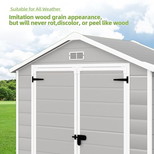 Outdoor Storage Shed 6x4.4FT, Resin with Floor, Lockable Doors for Garden Tools E30130