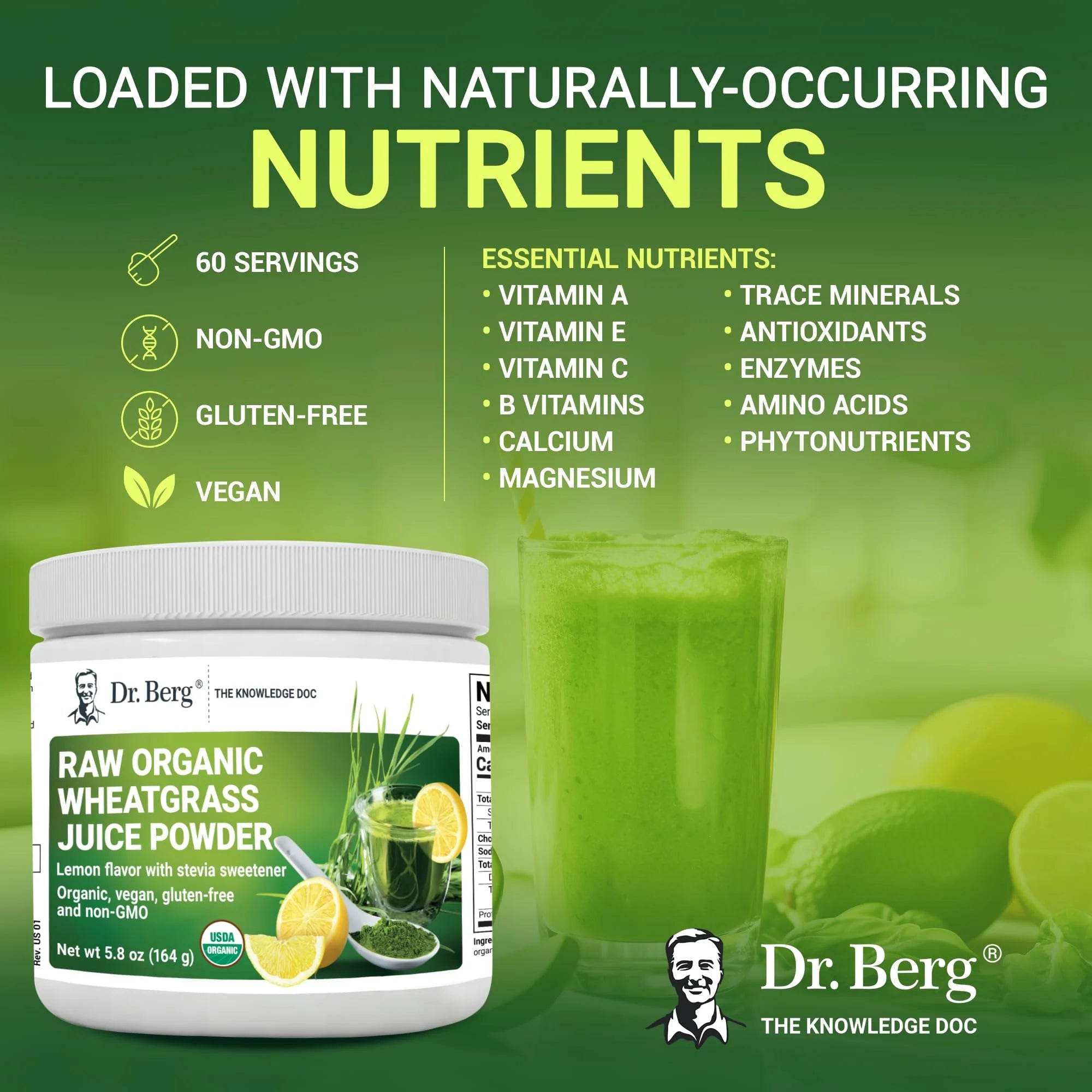 Organic Wheatgrass Superfood Powder, Lemon Flavor, 164g K353