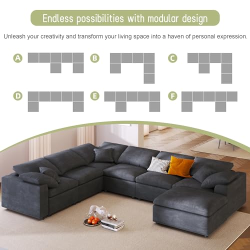 Modular Sectional Sofa with Ottoman, U-Shaped Lounge Couch H930