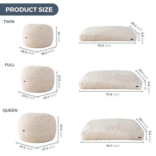 Giant Bean Bag Chair Bed for Adults, Convertible Floor Sofa Mattress R473823