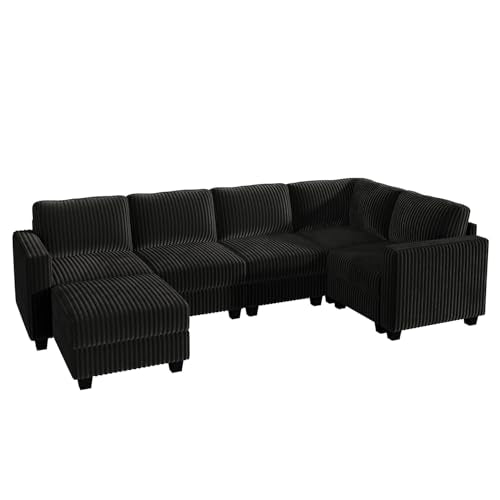 Corduroy Modular Sectional Couch with Storage, L-Shaped, 6 Seater, Dark Gray X823135