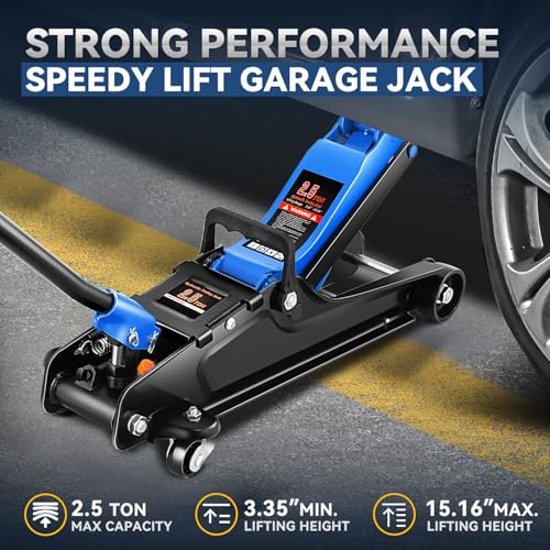 4 Ton Low Profile Floor Jack, Heavy Duty Steel Hydraulic with Dual Pistons Quick Lift Pump P3195