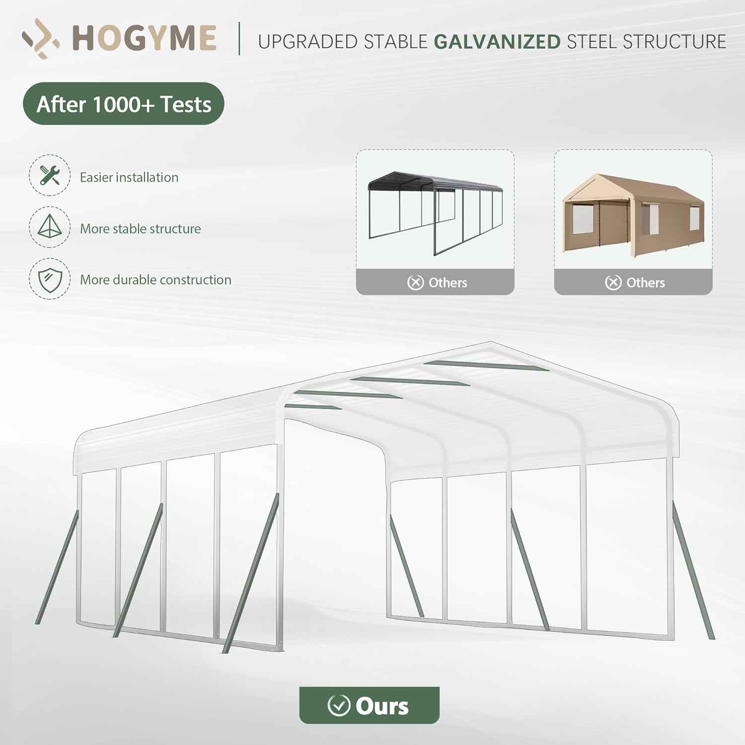 Carport 12x20 FT Heavy Duty Canopy with Galvanized Steel Roof and Enhanced Base X167