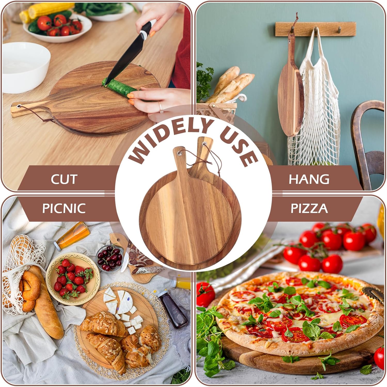 Acacia Wood Cutting Board with Handle, 2 Sizes for Serving Z991340