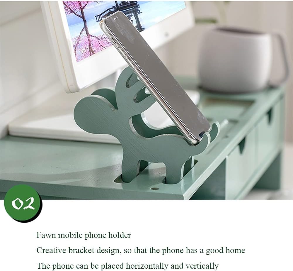 Bamboo Monitor Stand with Drawers and Adjustable Storage L47463