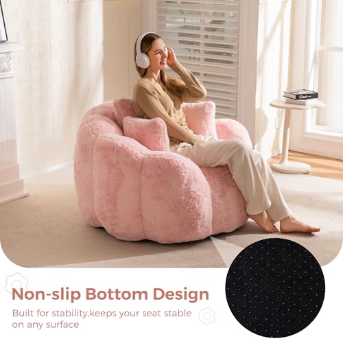 Floral Shaped Bean Bag Sofa for Adults, Faux Fur Floor Chair, Beige U8616