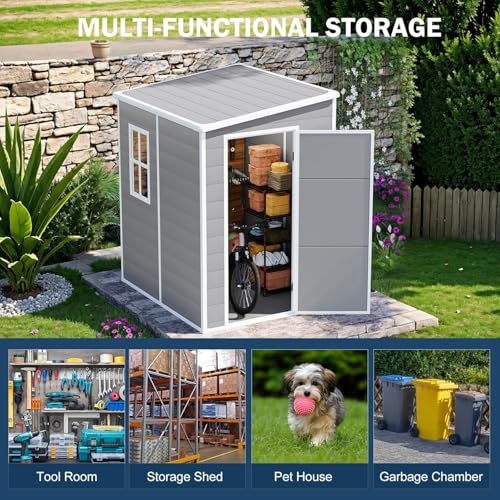 Resin Storage Shed, Waterproof Outdoor Tool Shed with Floor, Double Lockable Doors I89690