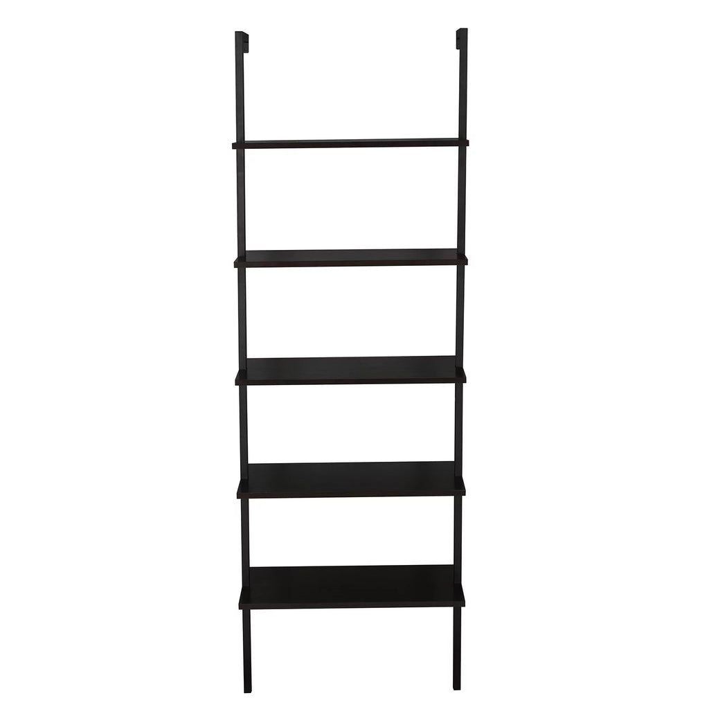 Wood Ladder Bookcase with Metal Frame, 5-Tier, Dark Walnut B71550