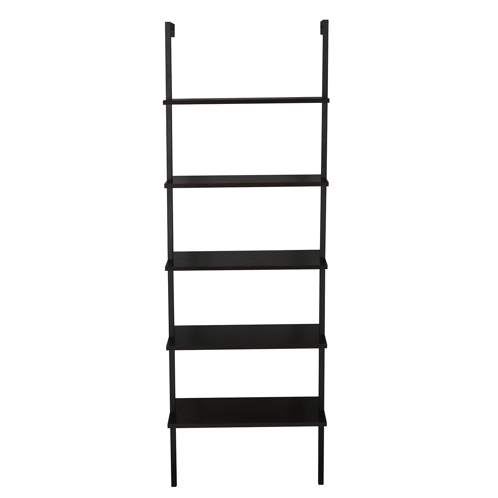 Wood Ladder Bookcase with Metal Frame, 5-Tier, Dark Walnut B71550