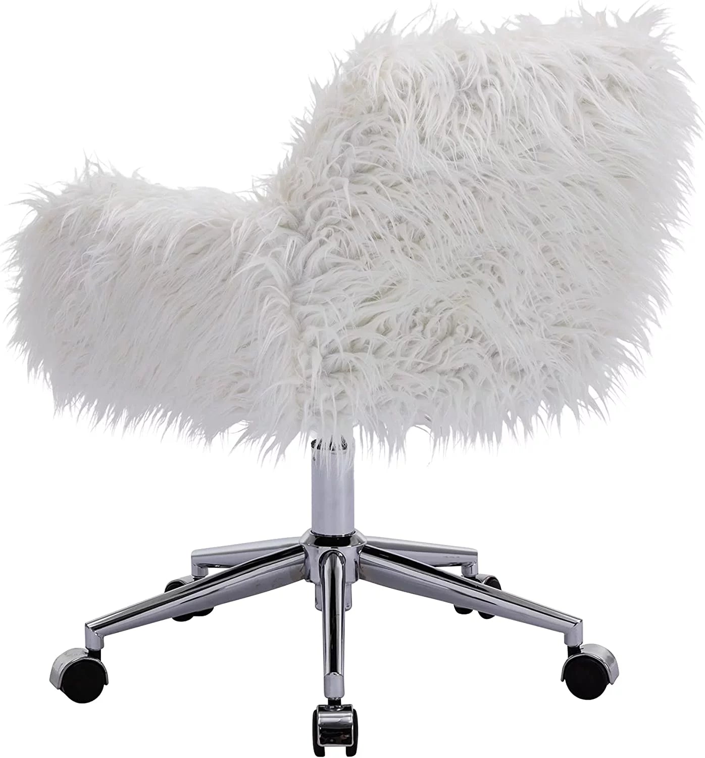 White Vanity Chair Faux Fur Swivel with Back J201