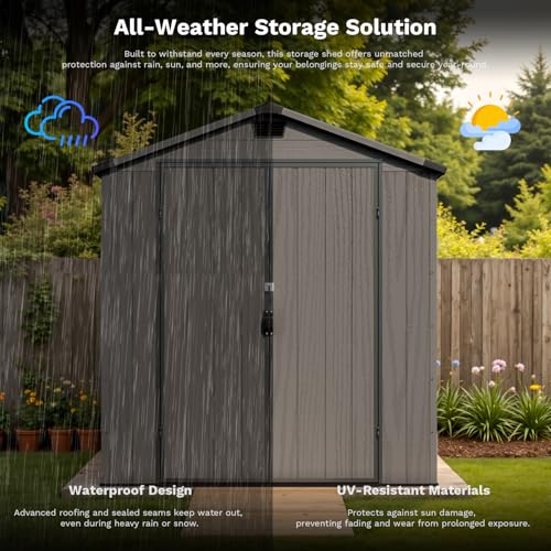 6 x 8 FT Plastic Outdoor Storage Shed with Floor and Lockable Door D7513