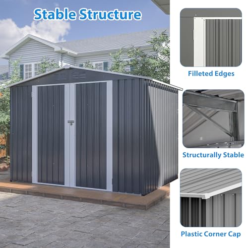 Outdoor Storage Shed, Heavy-Duty All-Weather Tool Shed with Lockable Doors C3585