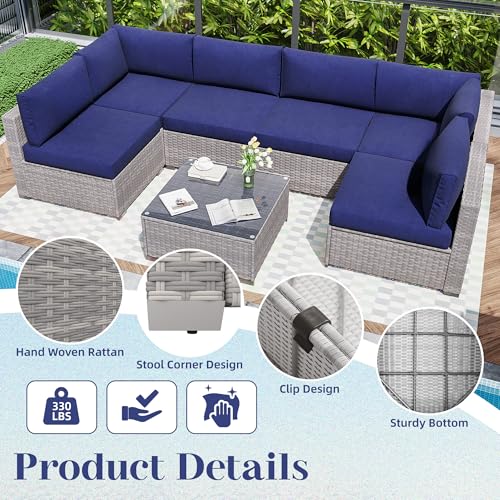 Outdoor Sectional Sofa Set with Cushions and Glass Coffee Table T1708