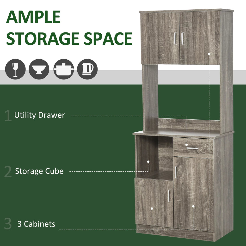 Kitchen Pantry Storage Cabinet with Microwave Stand and Adjustable Shelves K408197