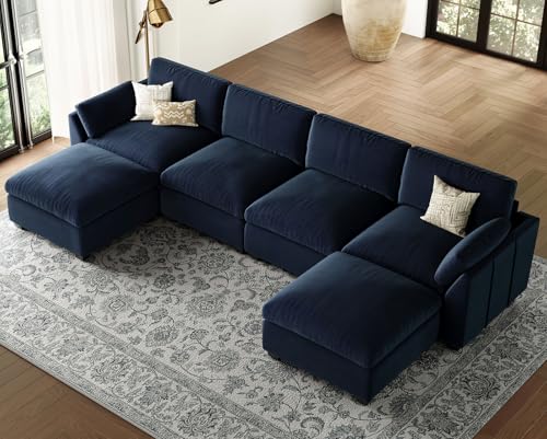 Extra Large Modular Sectional Sofa, 4-Seater L Shaped Couch, Velvet Convertible for Living Room L139