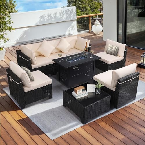 Outdoor Sectional Sofa Set with Cushions and Glass Coffee Table T1708