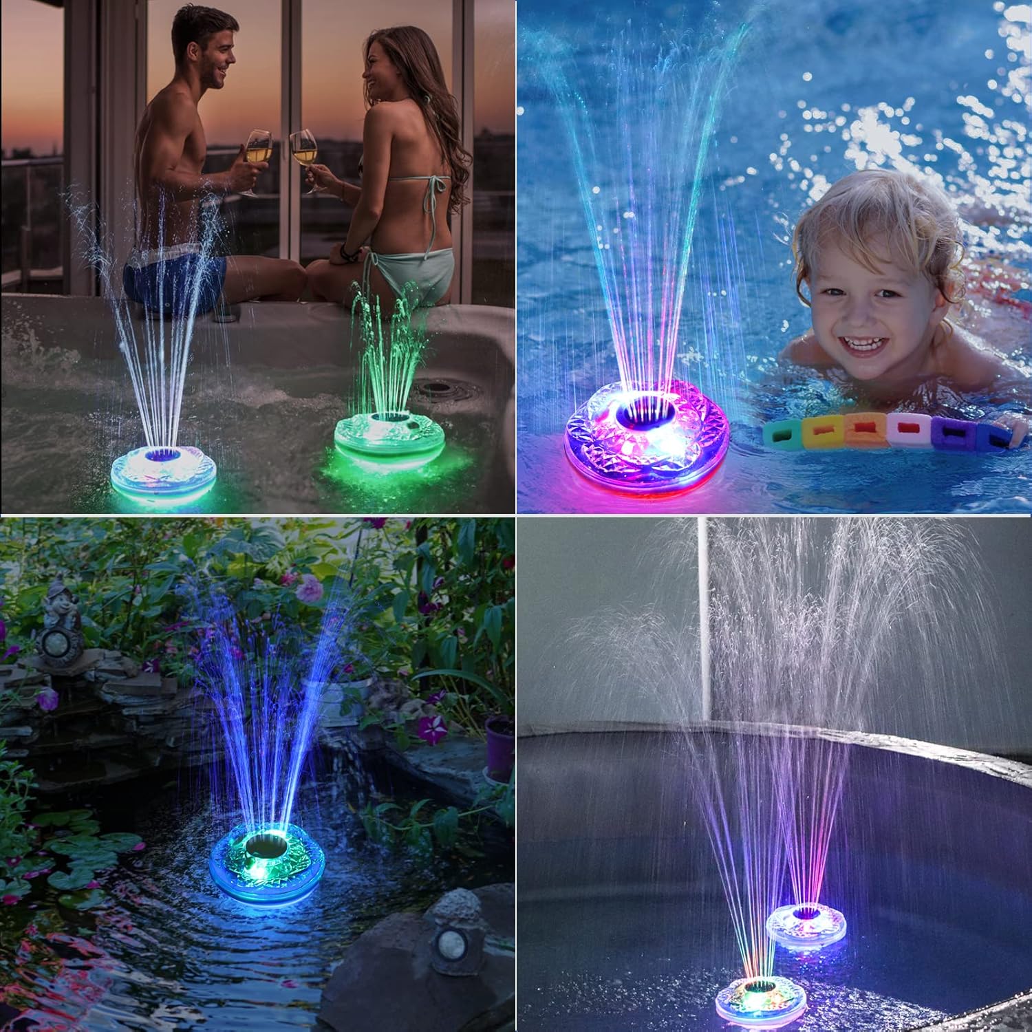 Floating Pool Fountain with Light Show, Rechargeable, IP68 Waterproof Z943