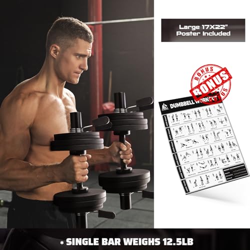 Loadable Dumbbells Pairs with Olympic Bar, Heavy Duty for Strength Training N36706