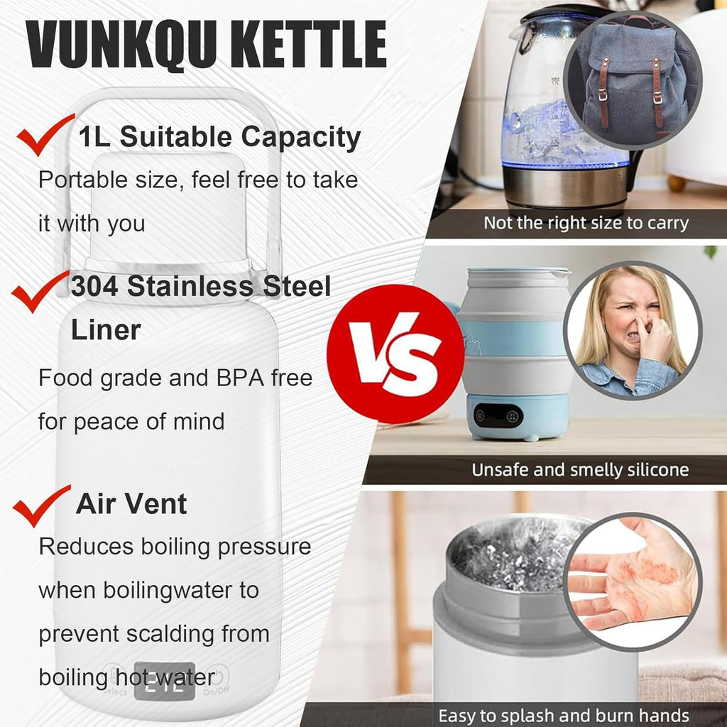 Portable Travel Electric Kettle, 1L with Temperature Control and LCD Display W744709