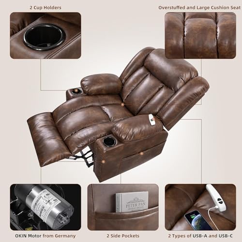 Power Lift Recliner Chair for Elderly with Heat and Massage, Adjustable Positions, Dark Brown P618617